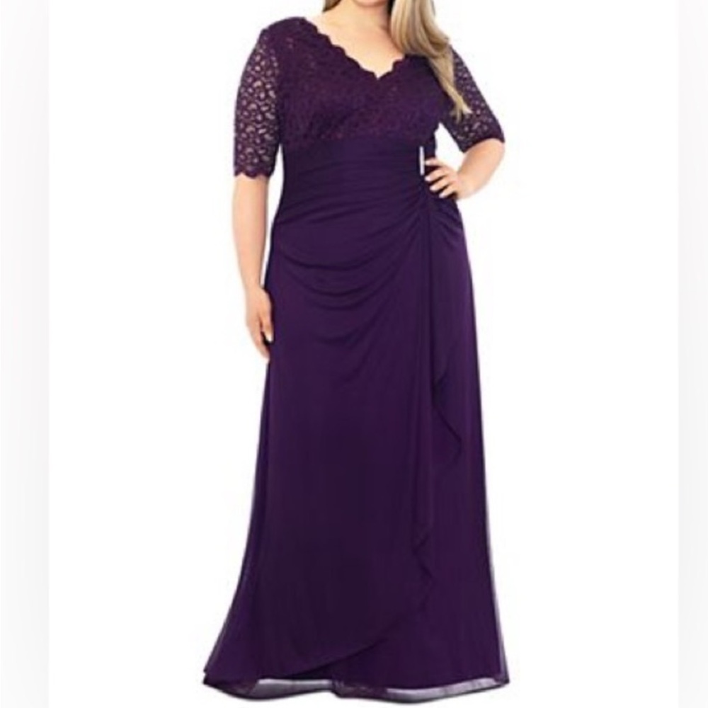 Betsy & Adam Plum Lace Evening Dress